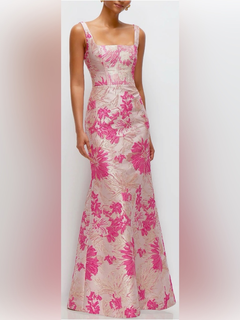 NEW Dessy Collection Hibiscus Pink Square Neck Trumpet Gown Sz 6